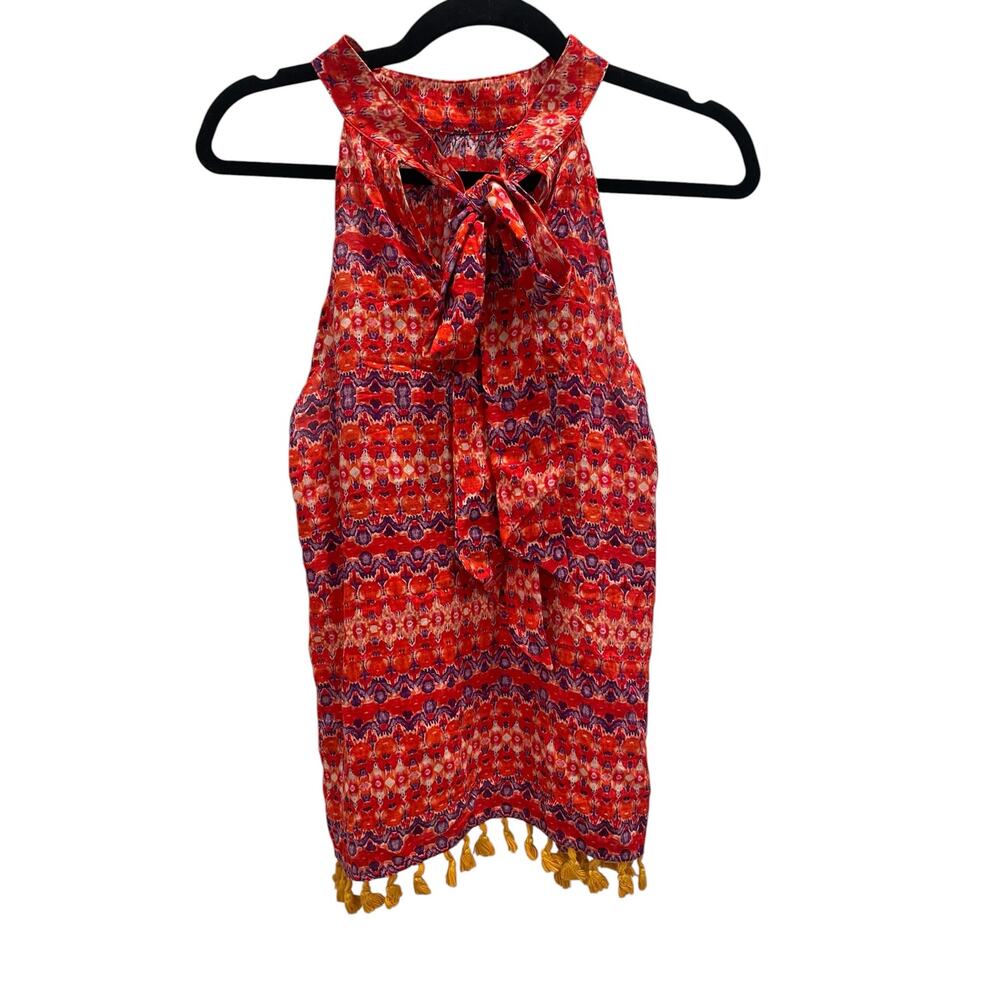 THML Boho Aztec Print Halter Top Size Medium M Yellow Tassel Hem EUC - Picture 3 of 6